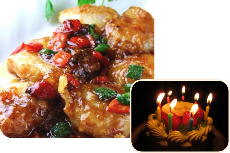 料理とケーキ写真